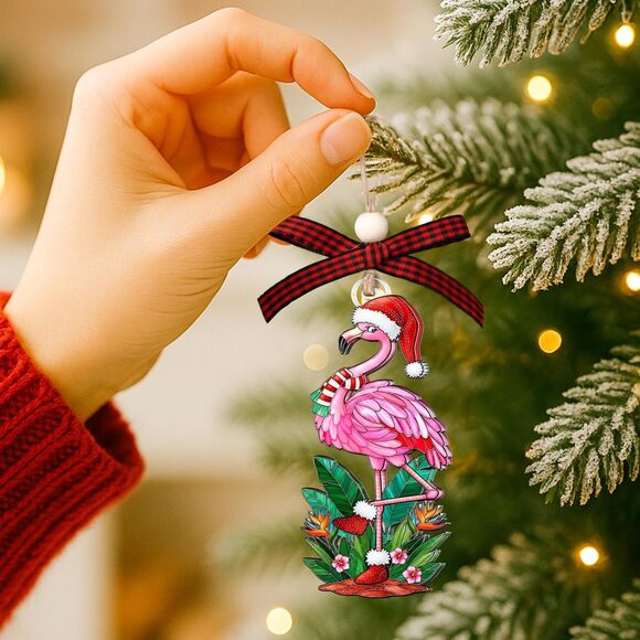 Pink Flamingo Christmas Ornament Gift for Women Men Teen Girls Animal Lover Tree - Picture 4 of 4